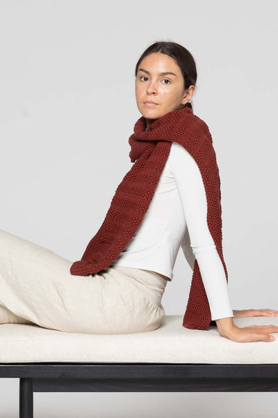 Moss Stitch Knit Scarf - Claret