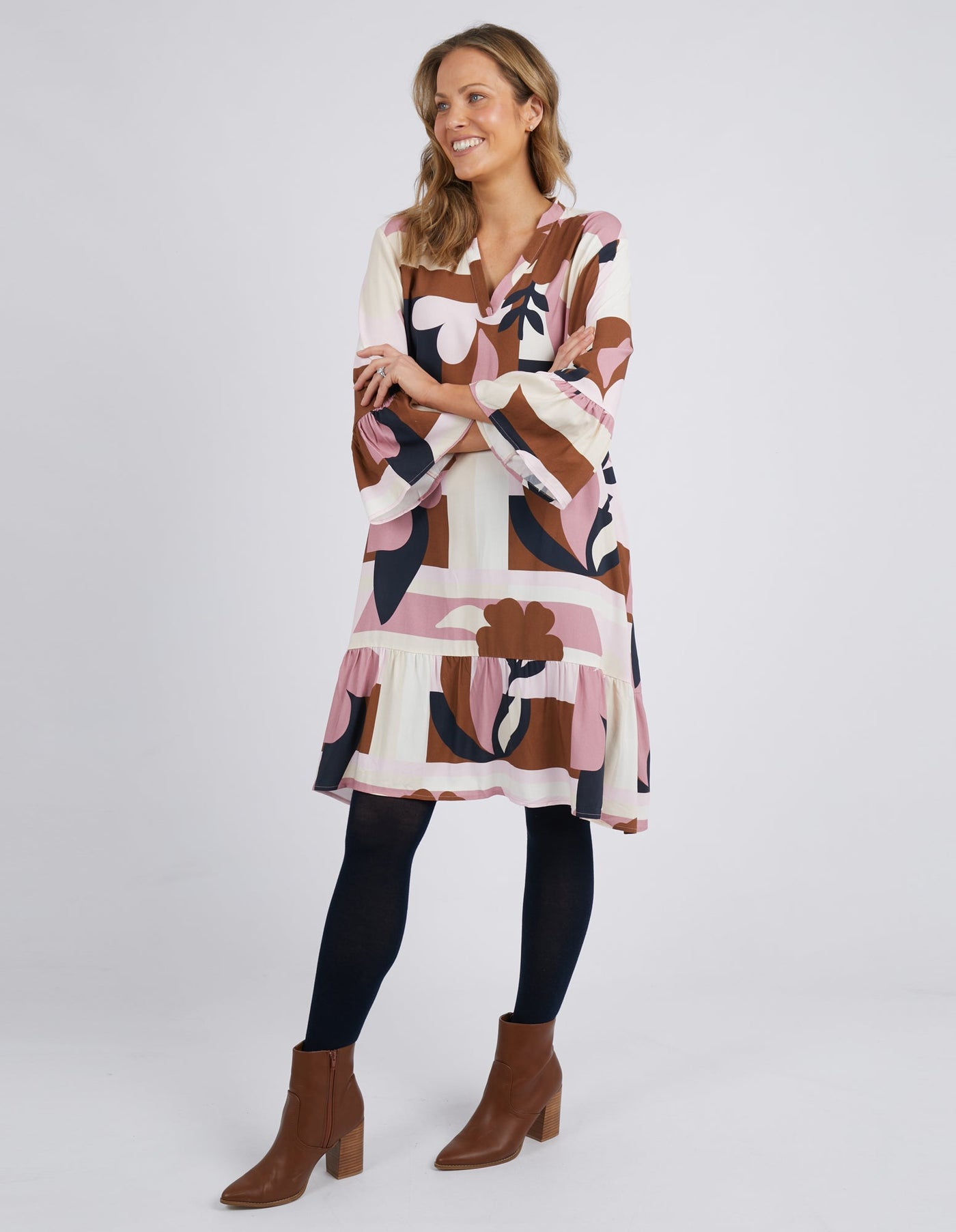 Abstraction Print Dress - Dust