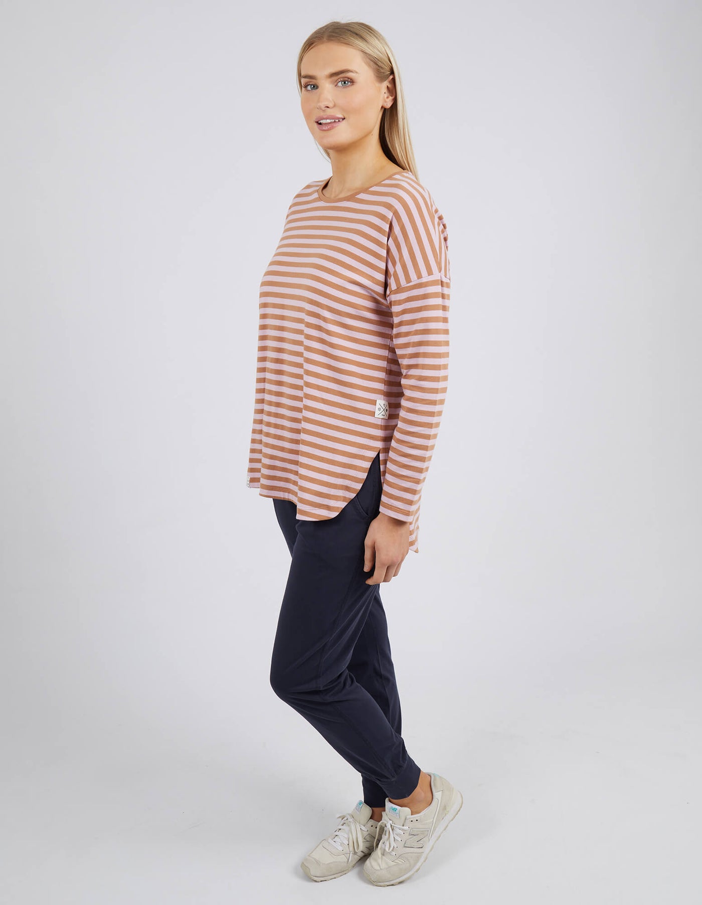 Lauren Long Sleeve Tee - Tan/Heather Stripe
