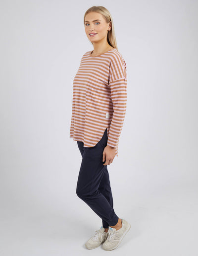 Lauren Long Sleeve Tee - Tan/Heather Stripe