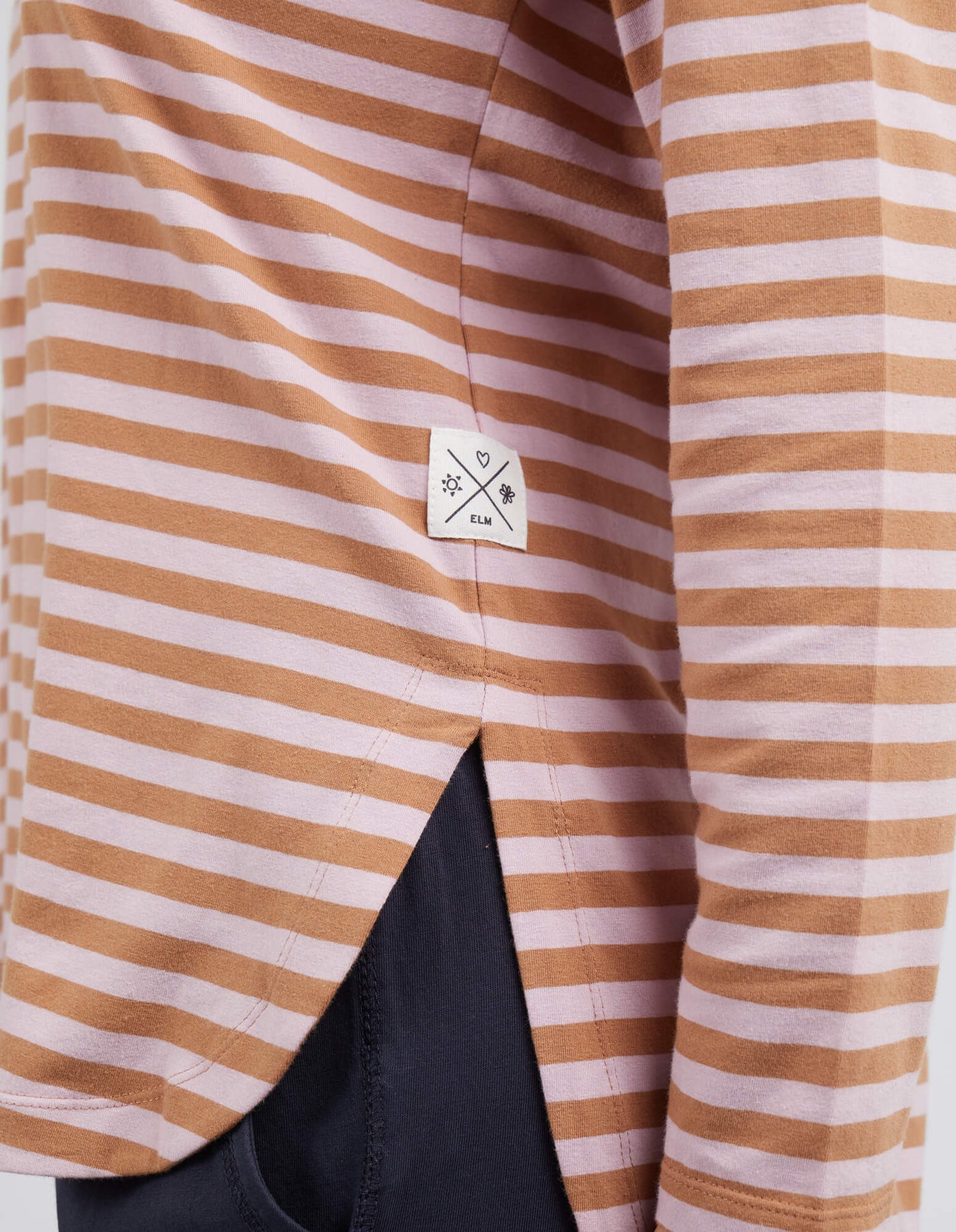 Lauren Long Sleeve Tee - Tan/Heather Stripe