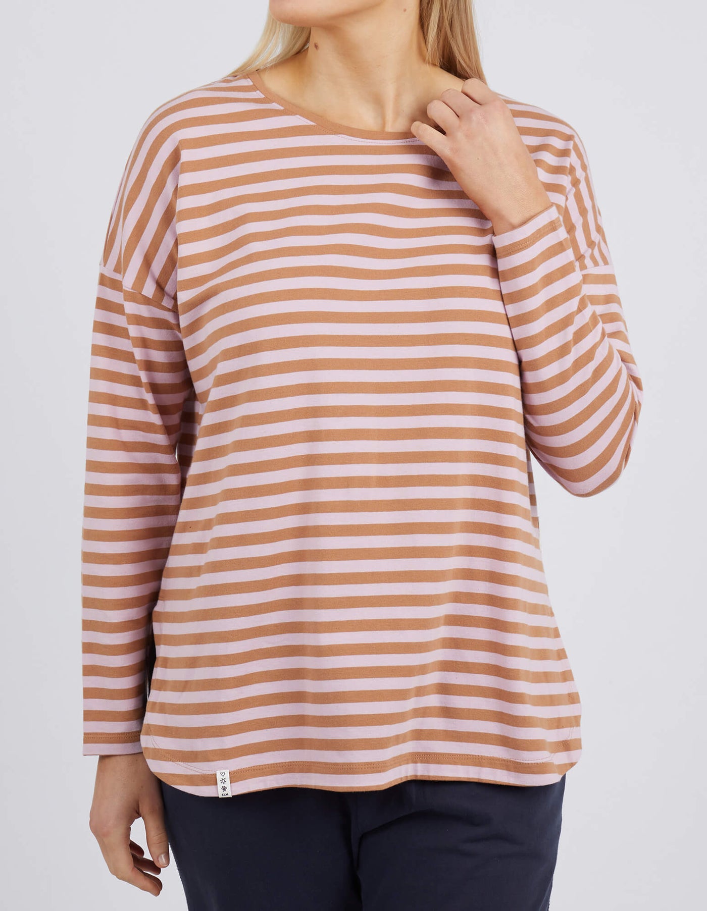Lauren Long Sleeve Tee - Tan/Heather Stripe