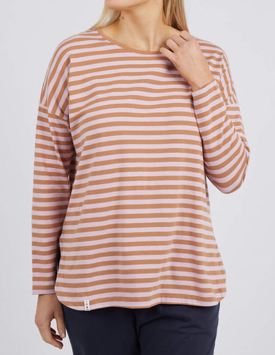 Lauren Long Sleeve Tee - Tan/Heather Stripe