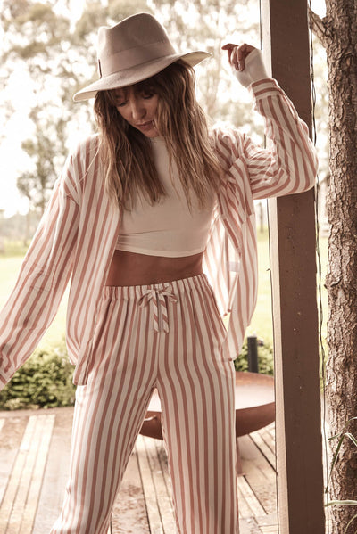 Axelle Stripe Pyjama Set - Tan