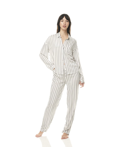Inga Stripe Viscose Pyjamas - Grey