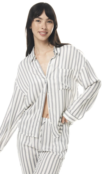 Inga Stripe Viscose Pyjamas - Grey