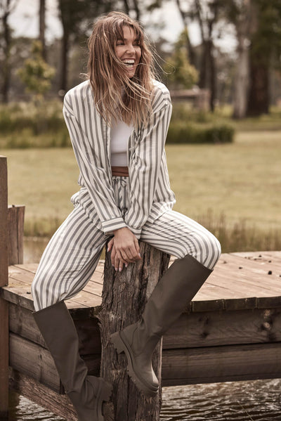 Inga Stripe Viscose Pyjamas - Grey
