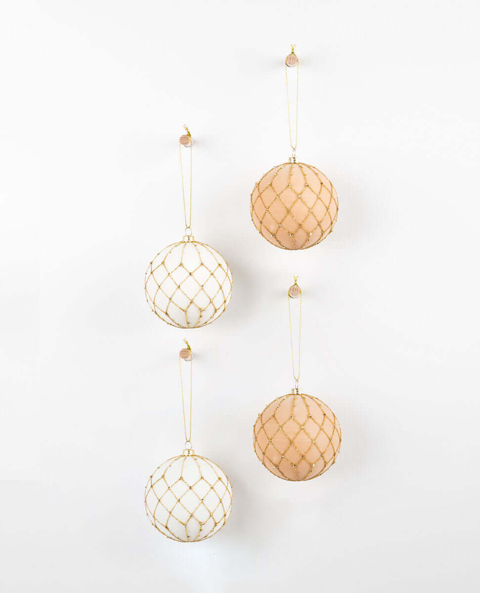 Fable Hanging Baubles Amber & White - Set of Four