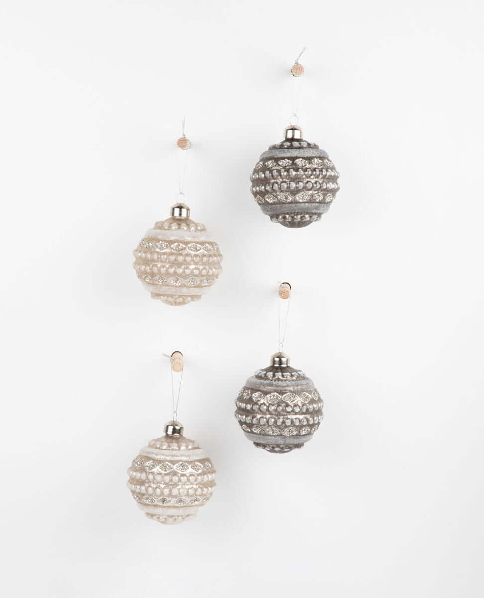 Fable Hanging Glass Bauble Antique - Set of Four