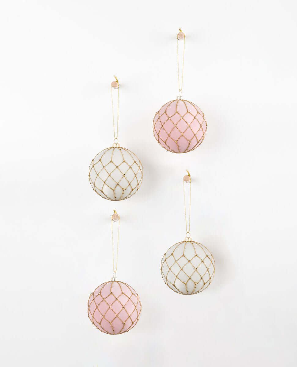 Storybook Hanging Baubles Pink & White with Gold
