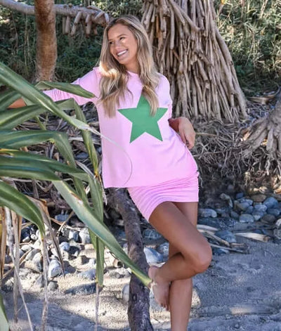 Zip Sweatshirt - Baby Pink Green Star